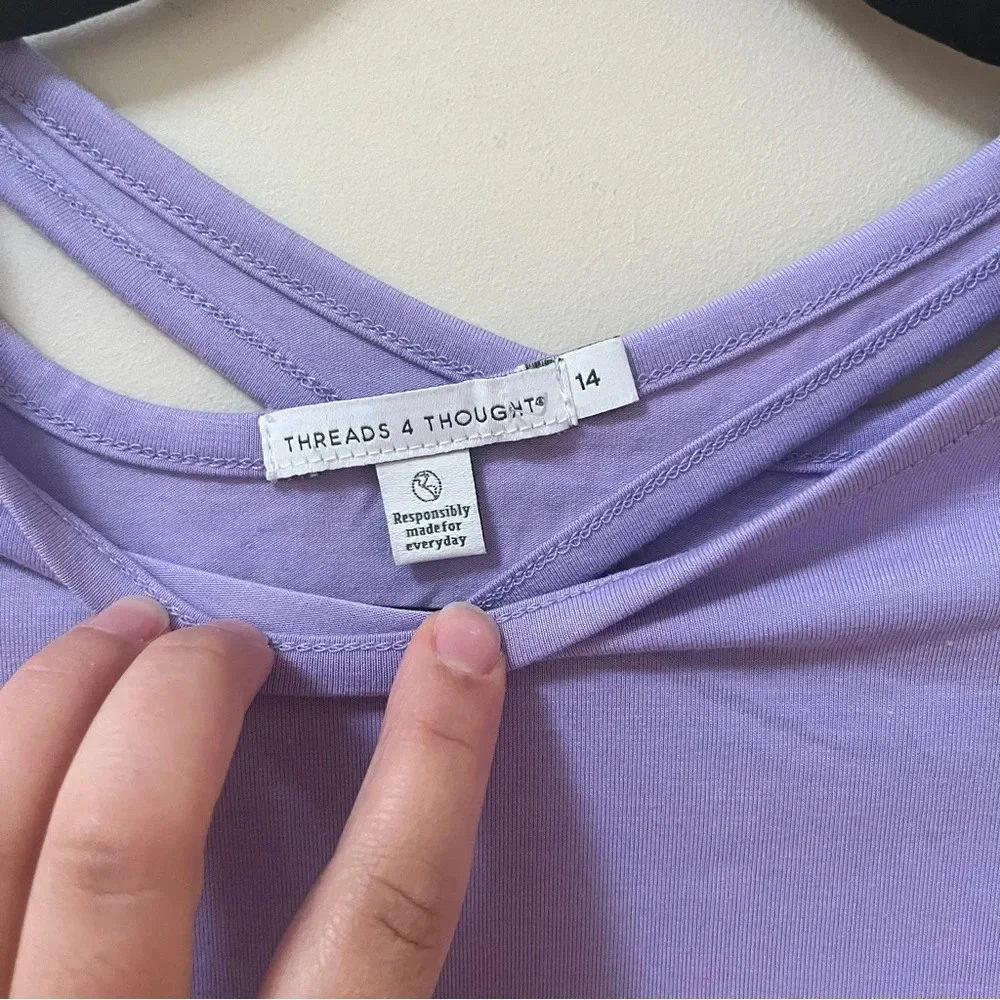 Threads 4 Thought Purple 3/4 sleeve Shirt with back detail -Size 14 Girls